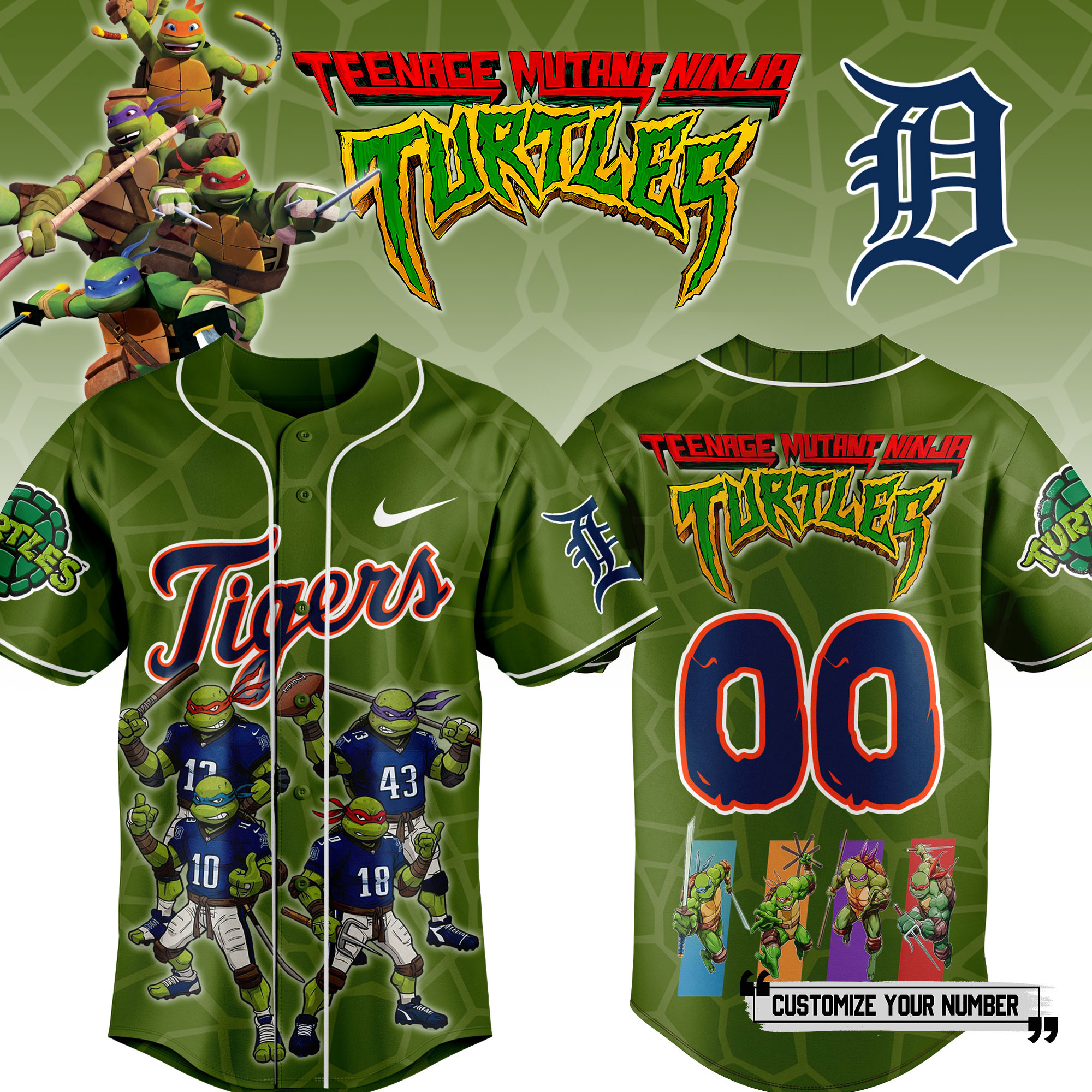 Detroit Tigers MLB x Teenage Mutant Ninja Turtles Personalized Baseball Jersey For Fan