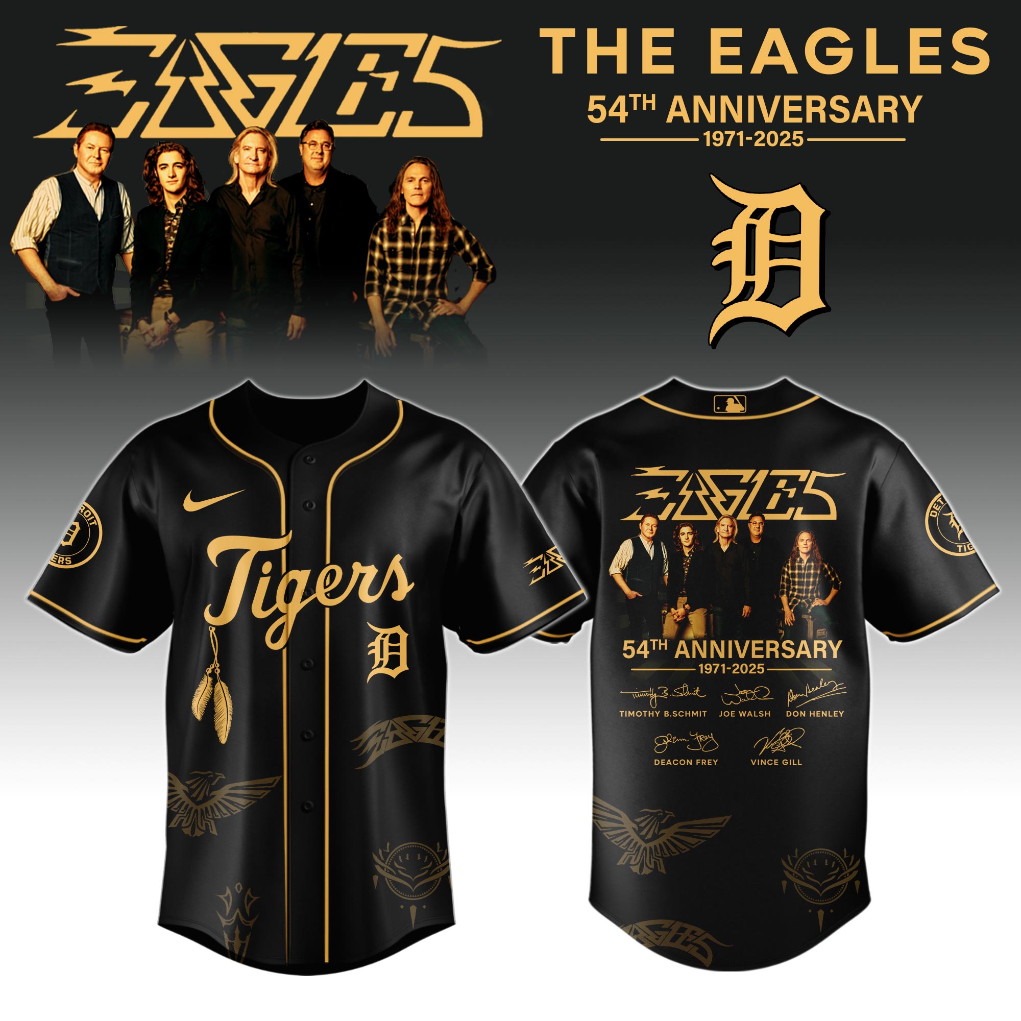 Detroit Tigers MLB x The Eagles 54th Anniversary Tour Personalized Baseball Jersey For Fans