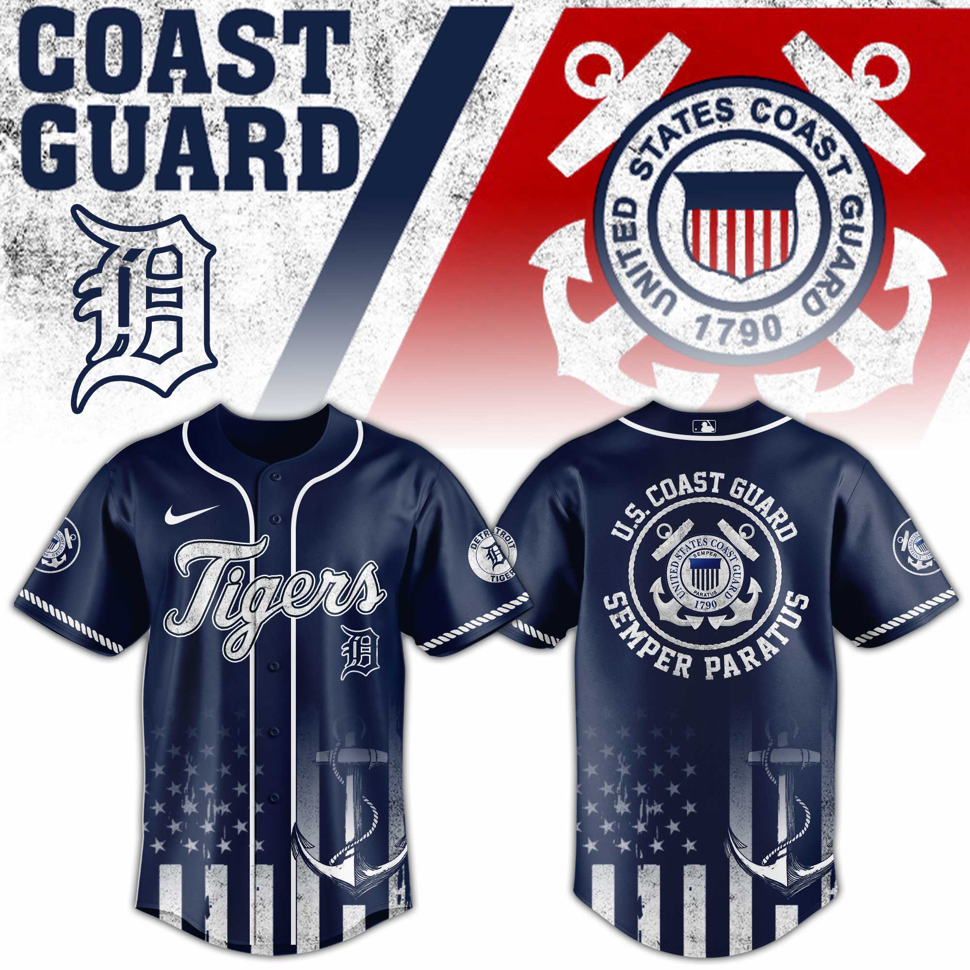 Detroit Tigers MLB x US Coast Guard Personalized Baseball Jersey For Fans