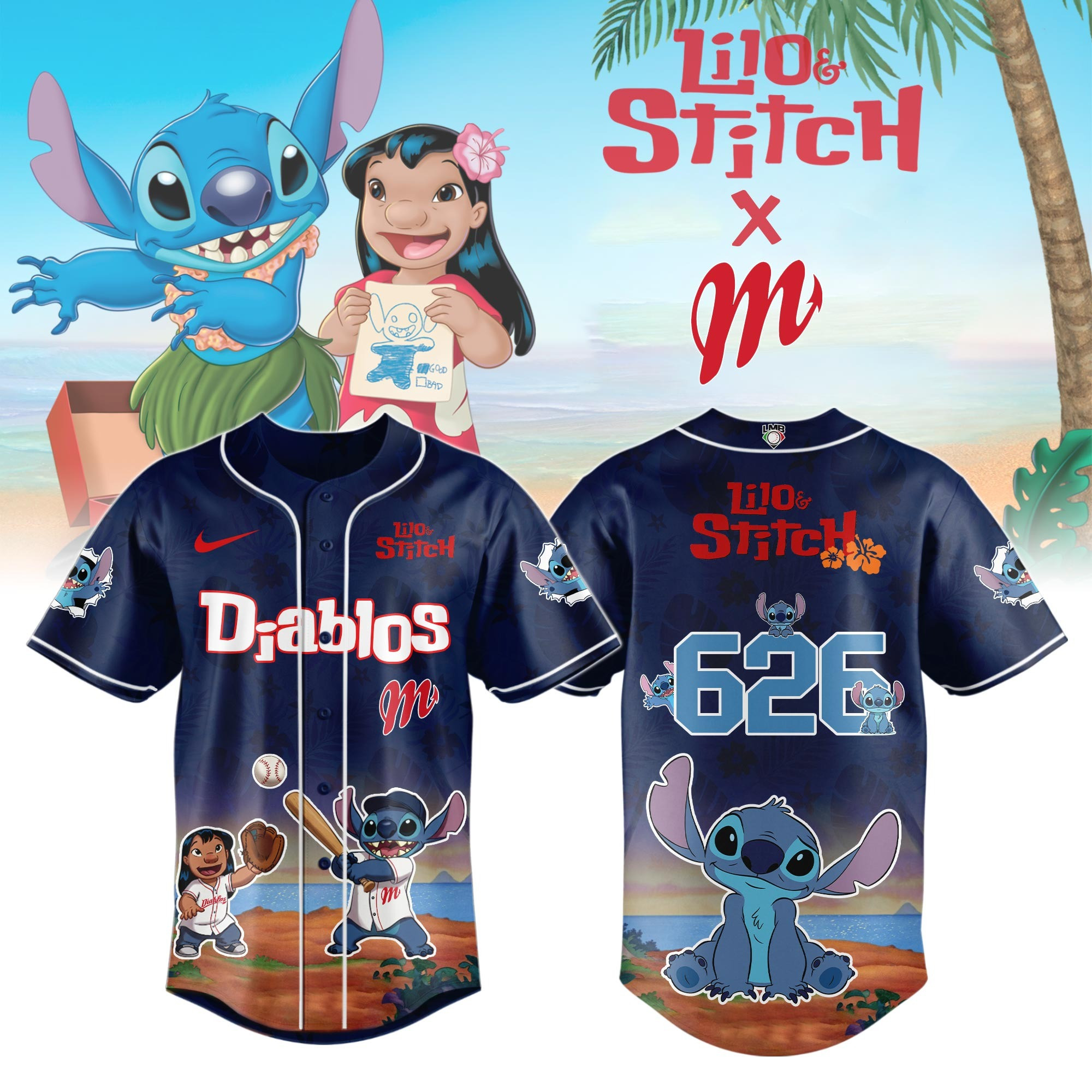 Diablos Rojos del Mexico x Lilo And Stitch Special Jersey 2025 Baseball Player Gift Ideas