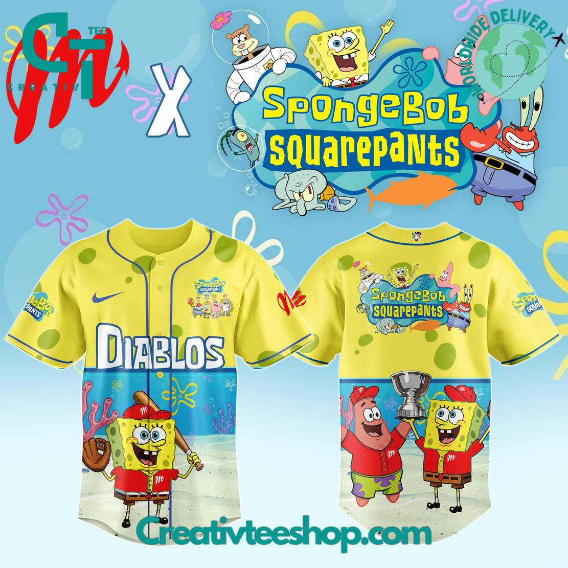 Diablos Rojos del Mexico x Spongebob Squarepants Special Baseball Jersey