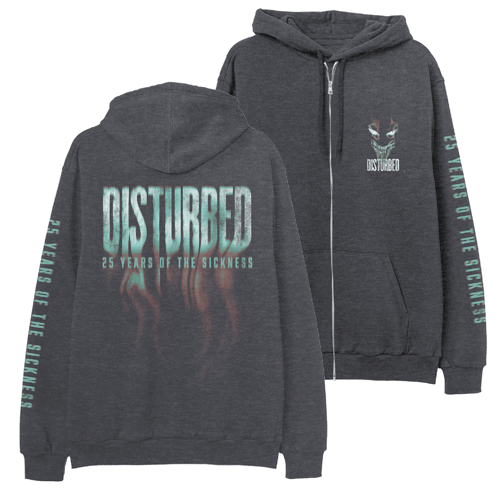 Disturbed Merch Disturbed The Sickness 25 Years Anniversary Zip-Up Hoodie Fathers Day Gifts