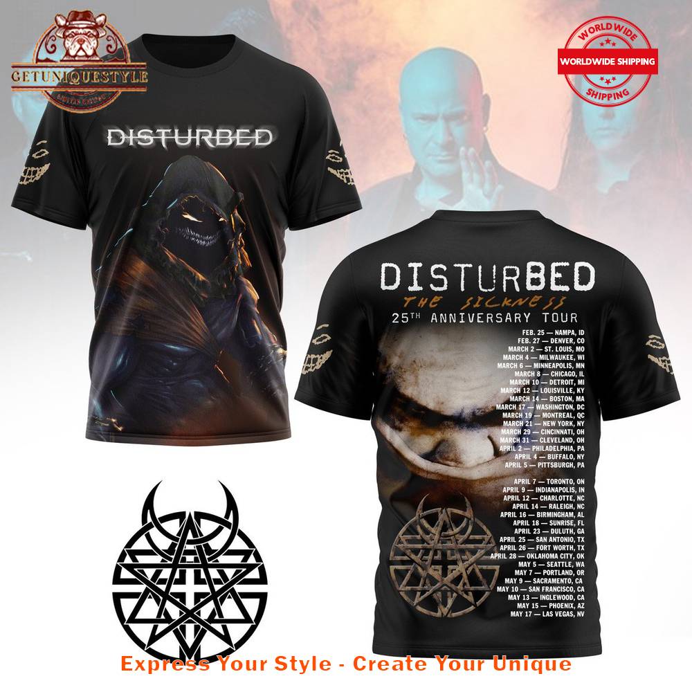 Disturbed The Sickness 25th Anniversary Tour 2025 T-shirt Premium Merchandise