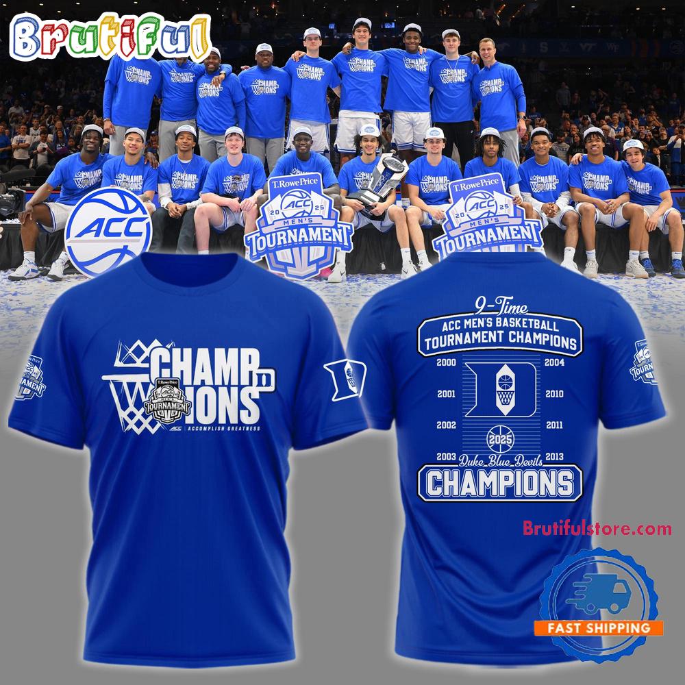 Duke Blue Devils 2025 ACC Mens Basketball Conference Tournament Champions 3D Print T Shirt