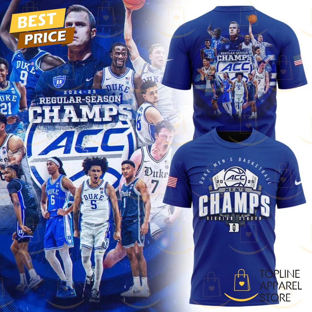 Duke Blue Devils Mens Basketball 2025 ACC Regular Season Champions 3D T-Shirt Premium Merchandise