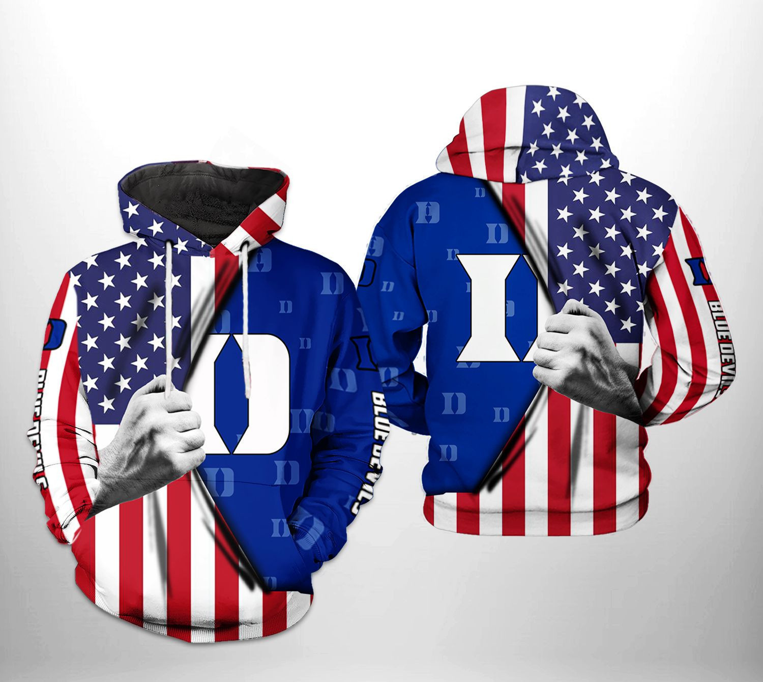 Duke Blue Devils NCAA US FLag Hoodie  Zip Hoodie Version 1871