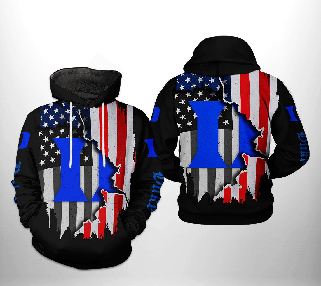 Duke Blue Devils NCAA US Flag Hoodie  Zip Hoodie Version 2174