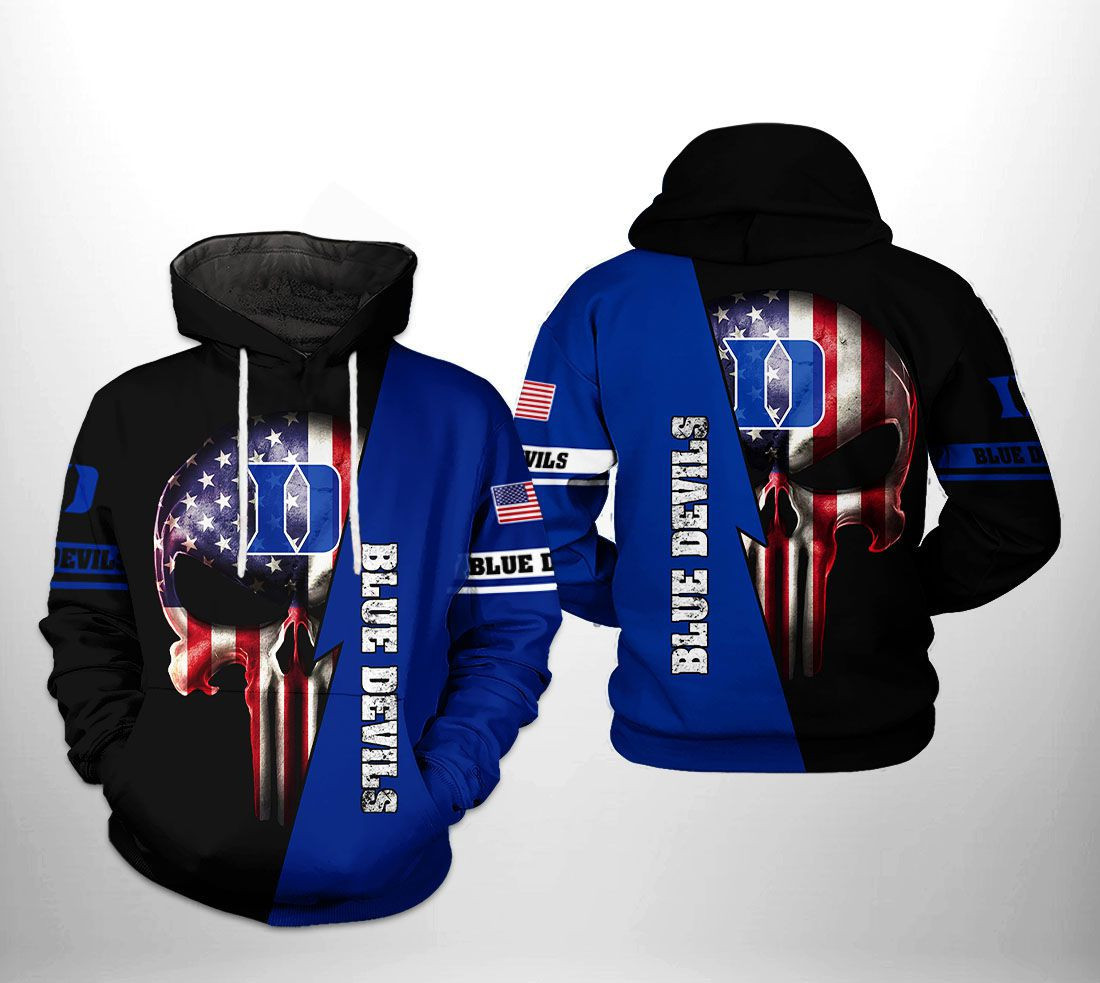 Duke Blue Devils NCAA US Flag Skull Hoodie  Zip Hoodie Premium Merchandise