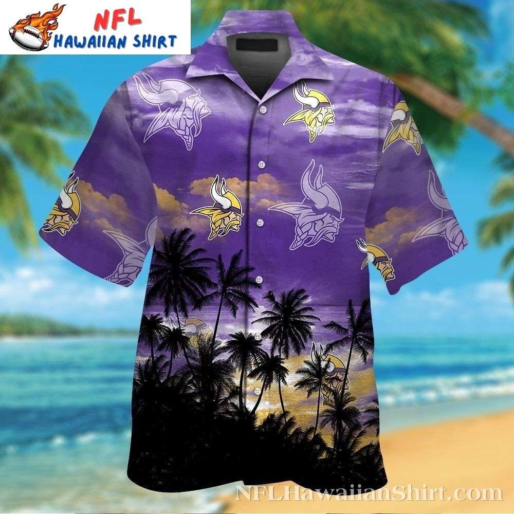 Dusk Till Dawn Minnesota Vikings Hawaiian Shirt - MN Vikings Palm Shadows Button-Down Premium Merchandise
