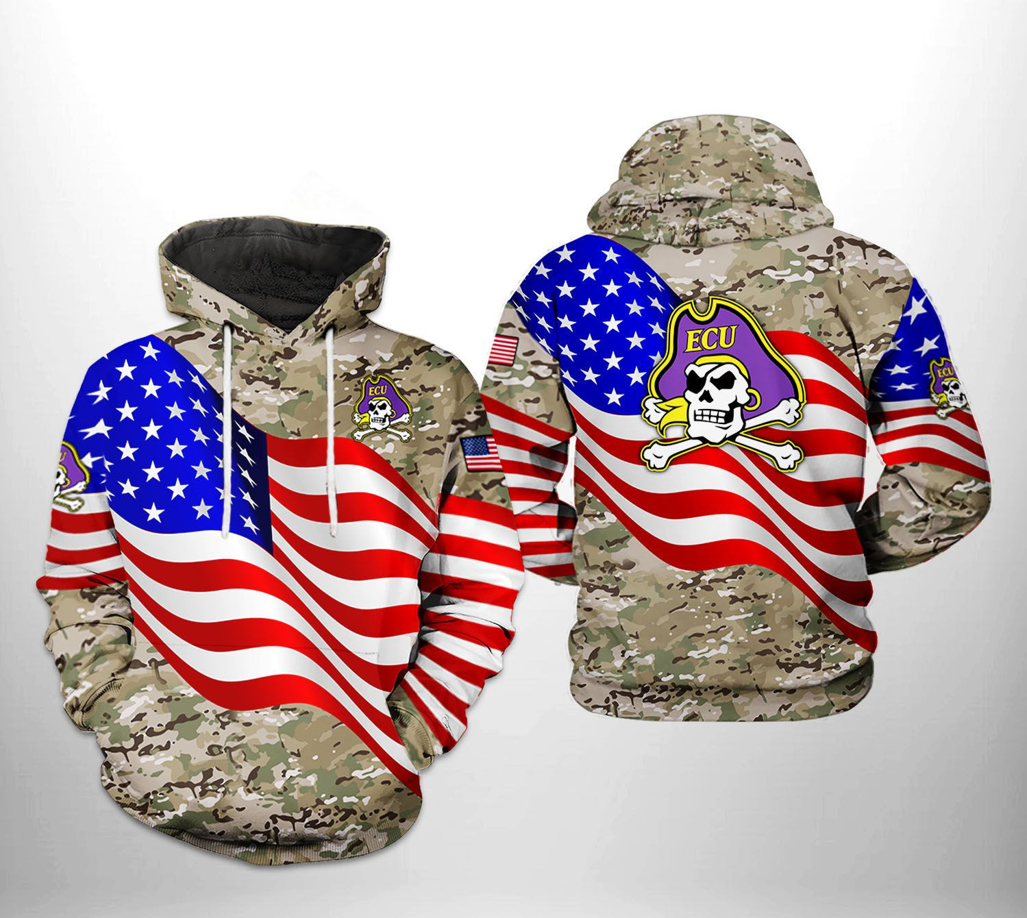 East Carolina Pirates NCAA US Flag Camo Veteran Hoodie  Zip Hoodie