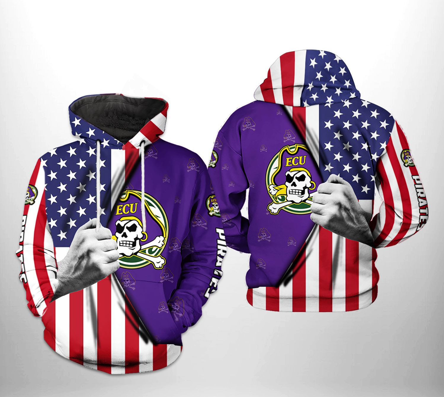 East Carolina Pirates NCAA US FLag Hoodie  Zip Hoodie Version 1443