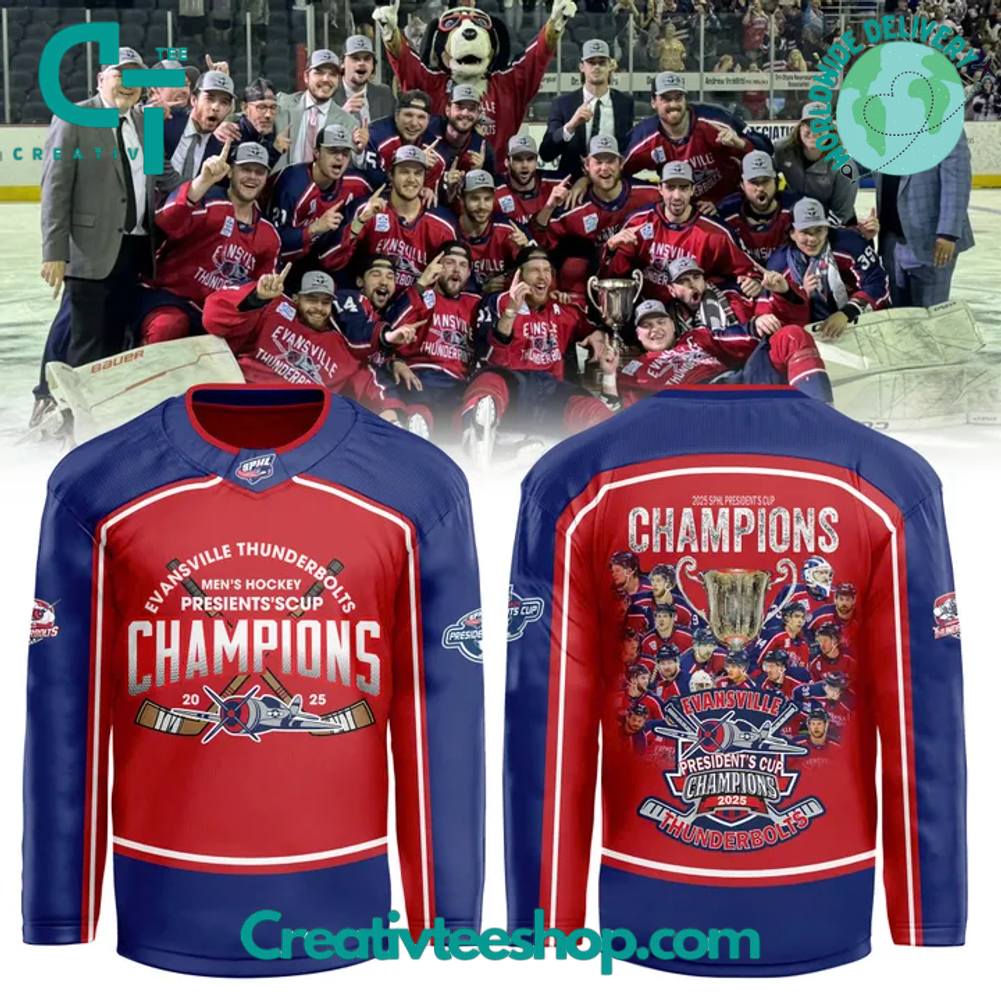 Evansville Thunderbolts President Cup Champions 2025 Hockey Jersey