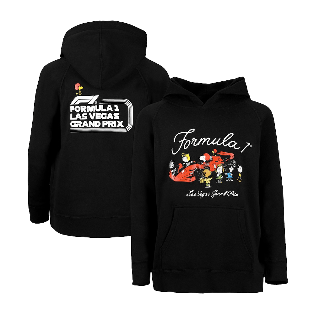 F1 Snoopy Merch Snoopy Black Formula 1 x Peanuts 2024 Las Vegas Grand Prix Pit Hoodie