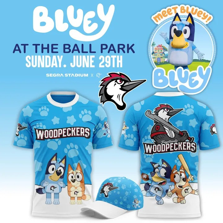 Fayetteville Woodpeckers x Bluey Day T-Shirt 2025 Gifts For Baseball Fans
