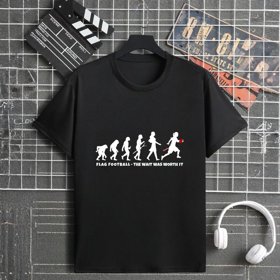 Flag Football Evolution of Girl or Women on Flag Football T-Shirt