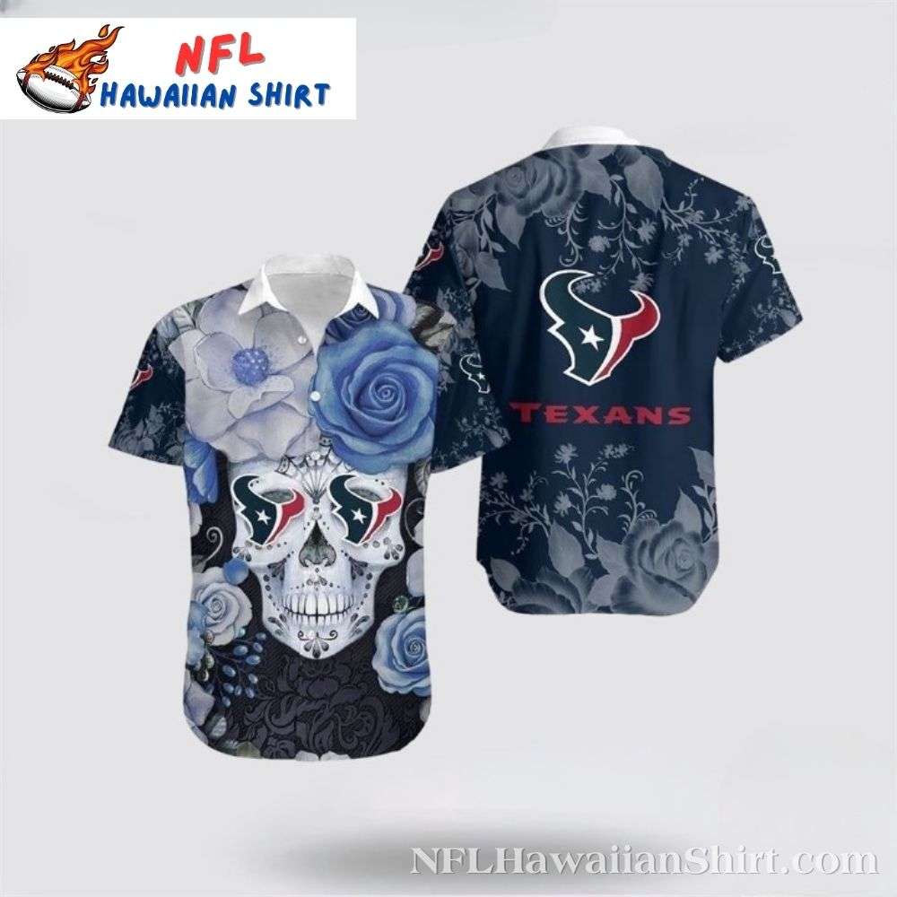 Floral Skull Houston Texans Hawaiian Shirt - Botanical Blues Design Premium Merchandise