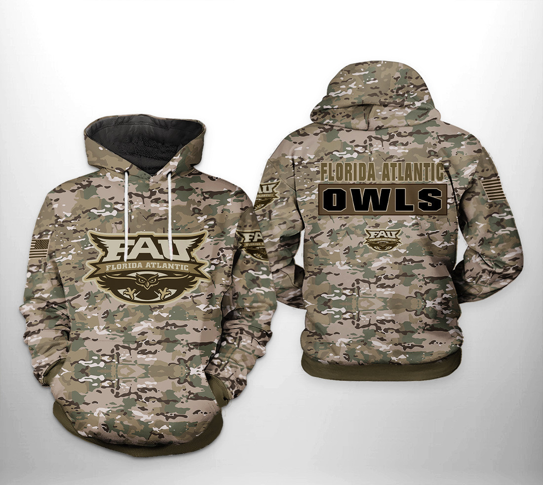 Florida Atlantic Owls NCAA Camo Veteran Hoodie  Zip Hoodie