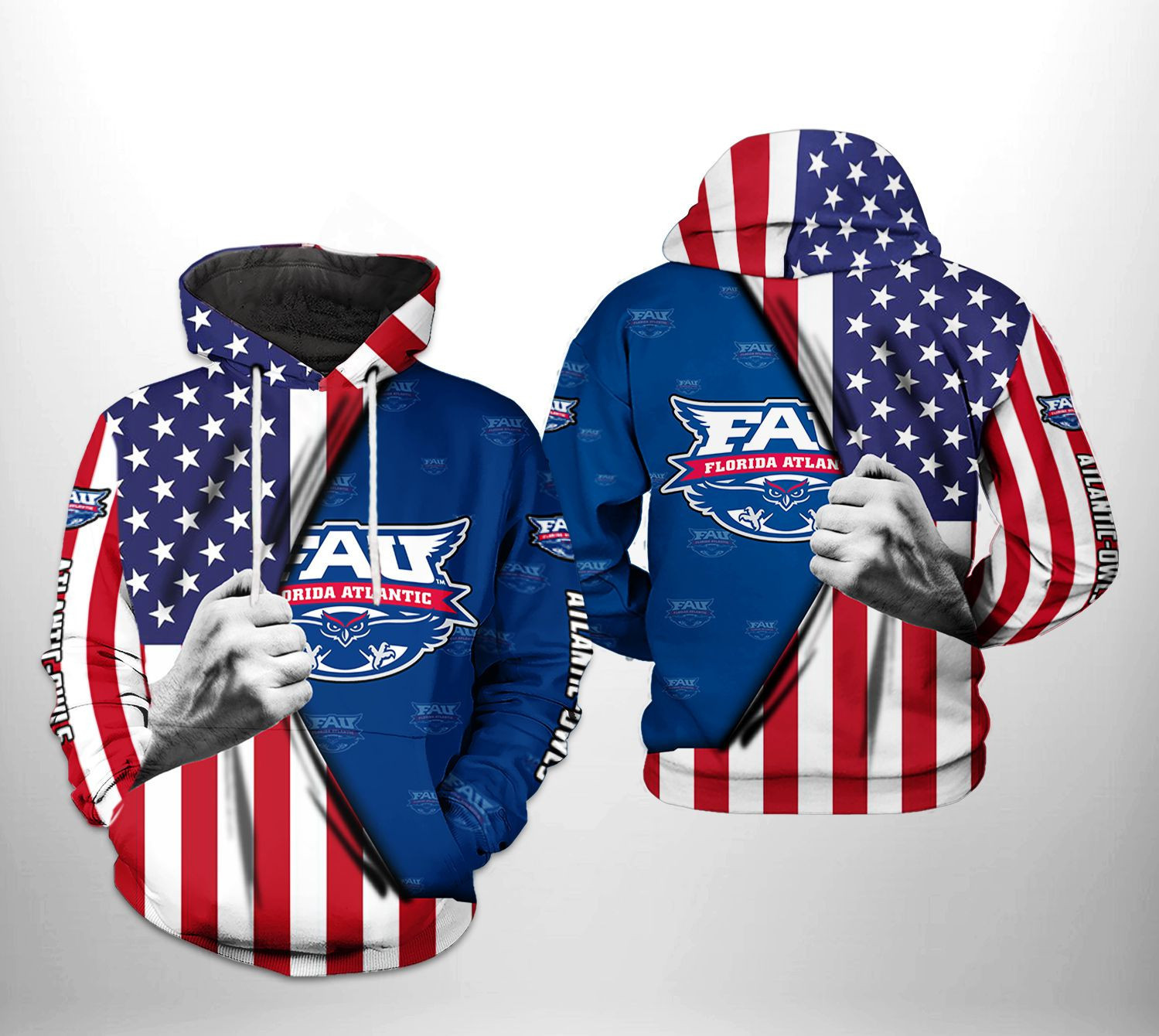 Florida Atlantic Owls NCAA US FLag Hoodie  Zip Hoodie Version 1449