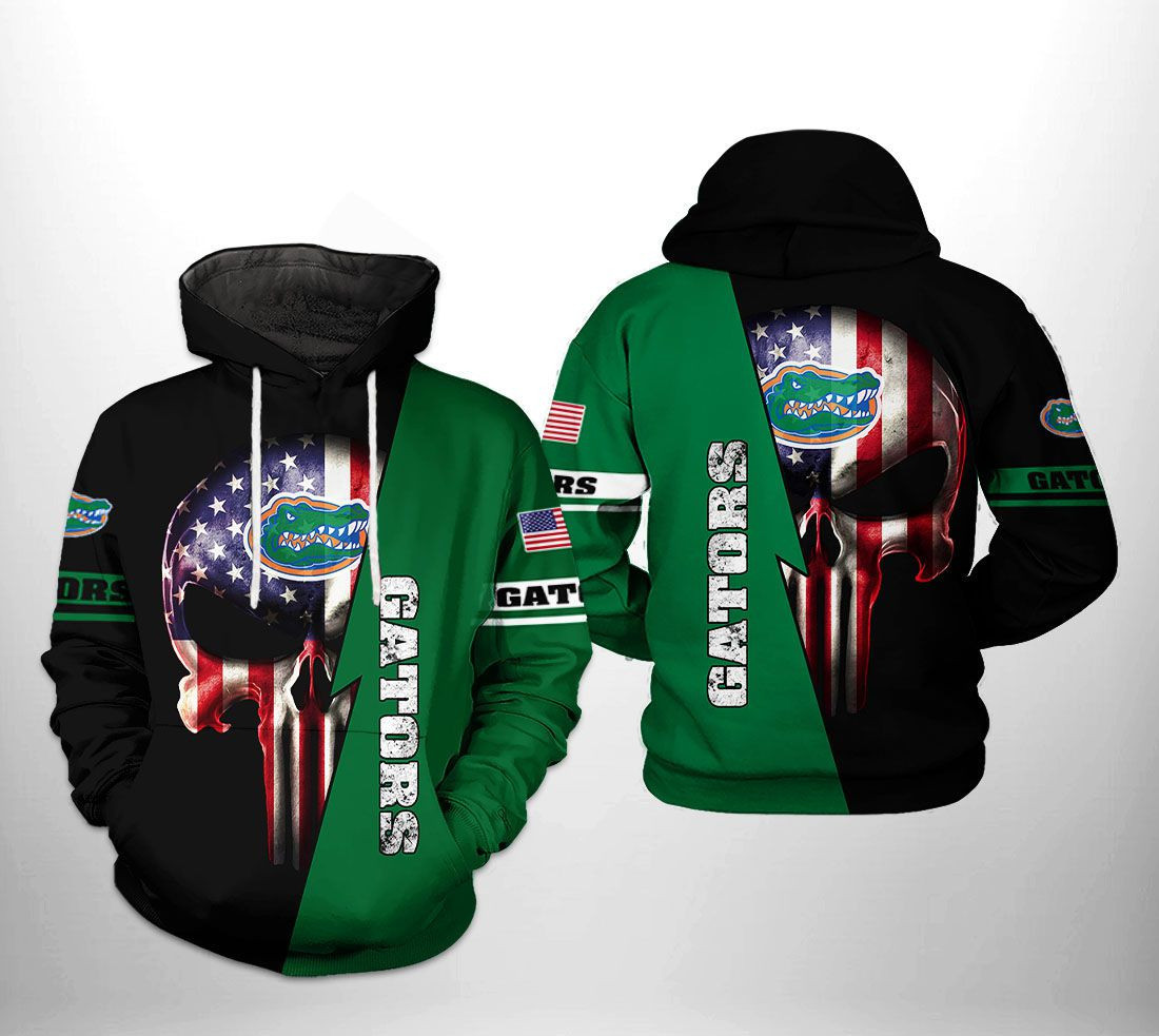 Florida Gators NCAA US Flag Skull Hoodie  Zip Hoodie