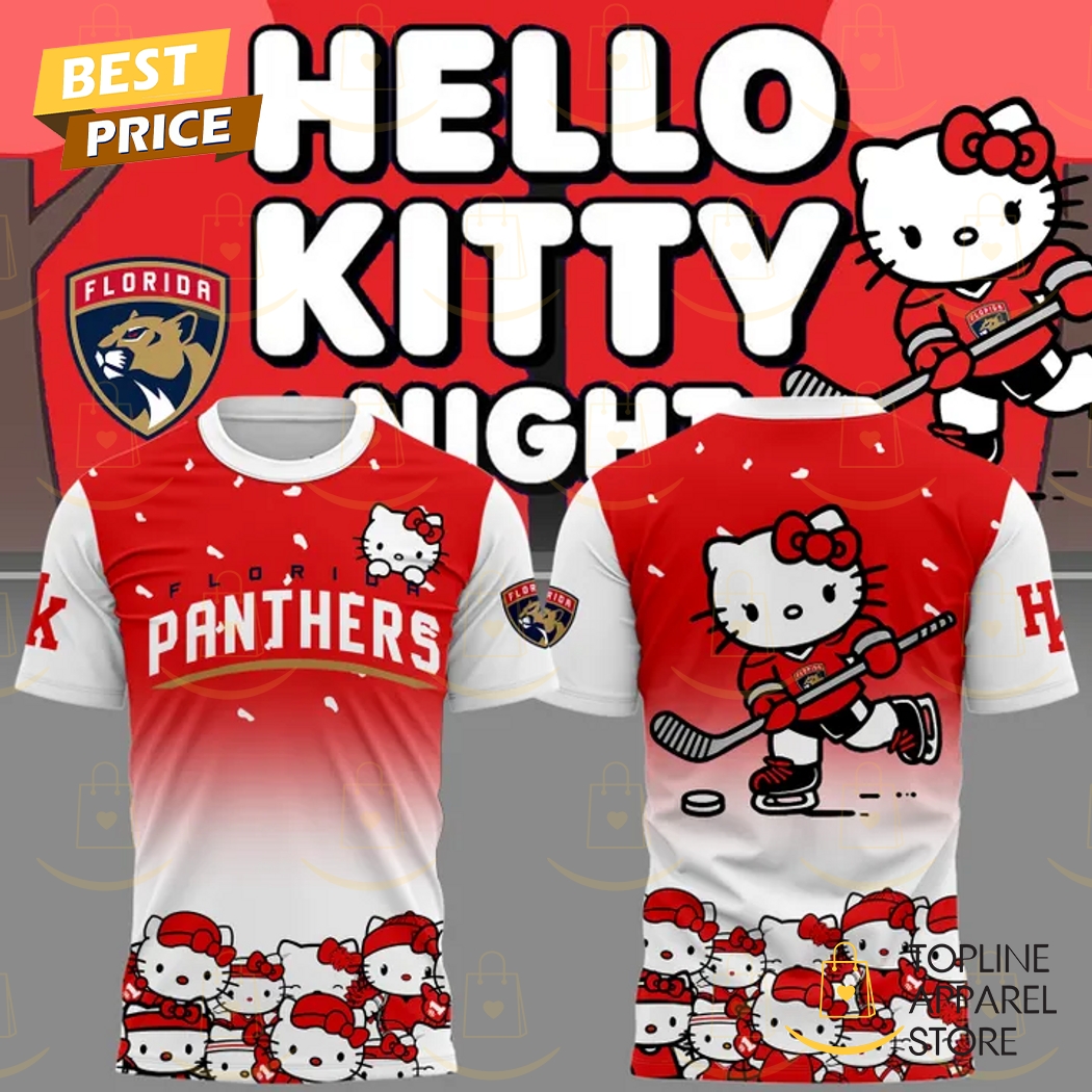 Florida Panthers x Hello Kitty Night 2025 3D T-Shirt - Red Premium Merchandise