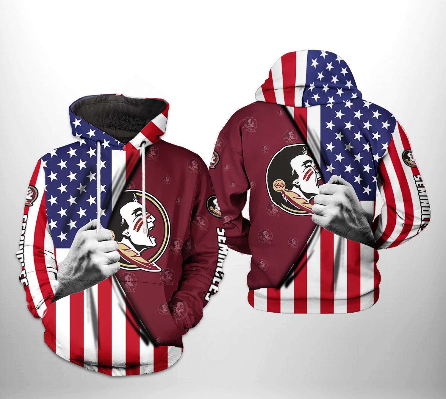 Florida State Seminoles NCAA US FLag Hoodie  Zip Hoodie Version 2153