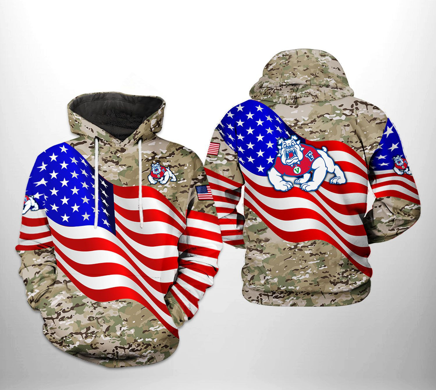 Fresno State Bulldogs NCAA US Flag Camo Veteran Hoodie  Zip Hoodie