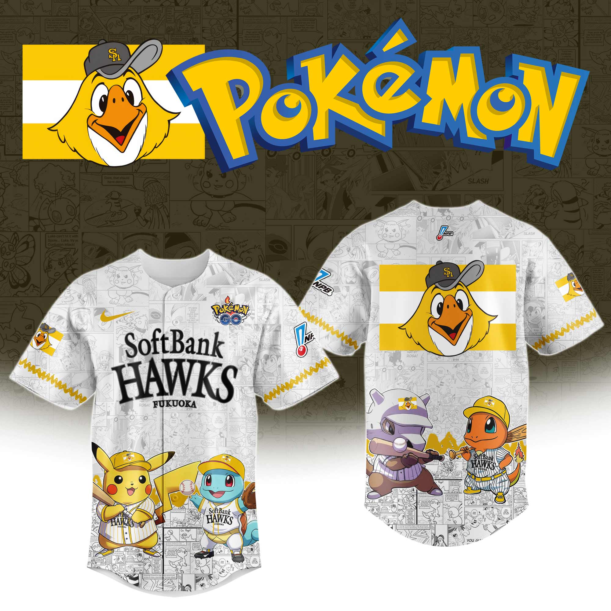 Fukuoka S Hawks x PokÃ©mon Go Personalized New Baseball Jersey For Fans