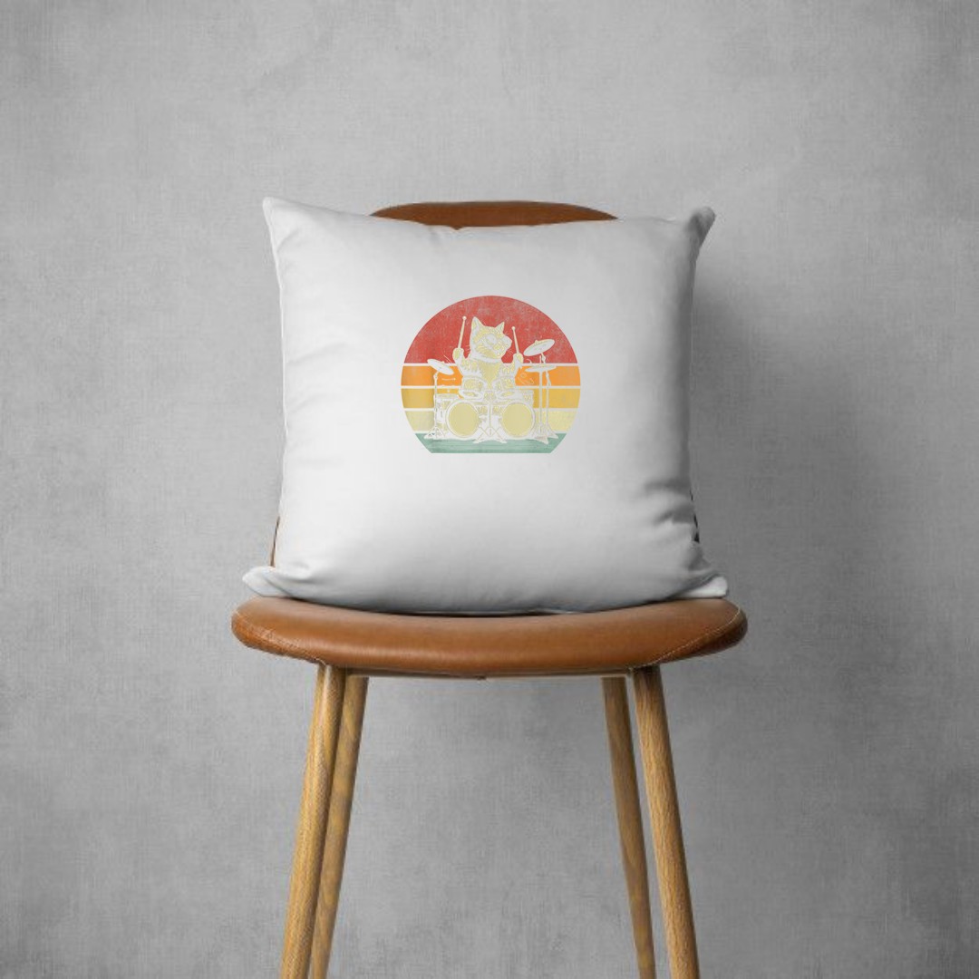 Funny Kitten Rock Kitty Retro Drummer Cat Playing Drums Pillows