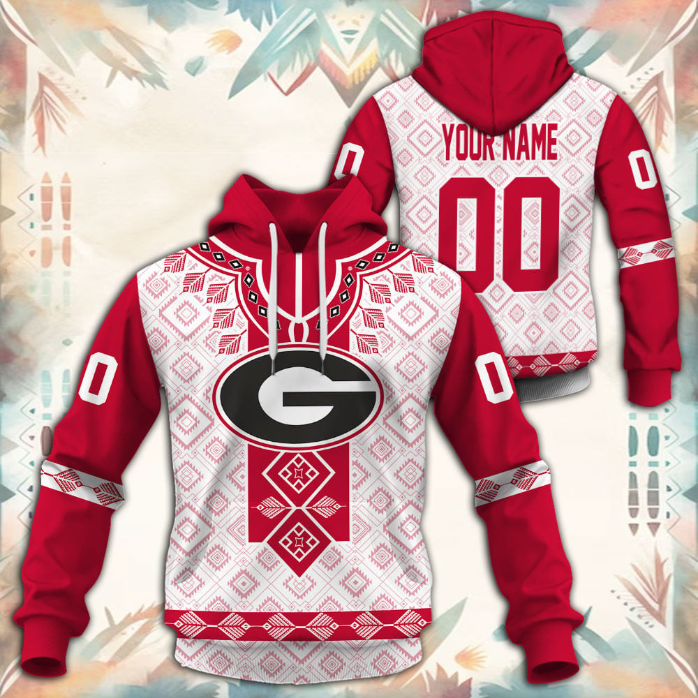 Georgia Bulldogs Native Tribal Custom Name And Number 3D printed Sweatshirt Hoodie Zipped Hoodie