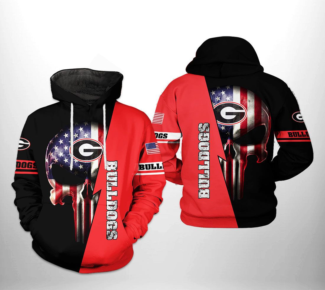 Georgia Bulldogs NCAA US Flag Skull Hoodie Zip Hoodie