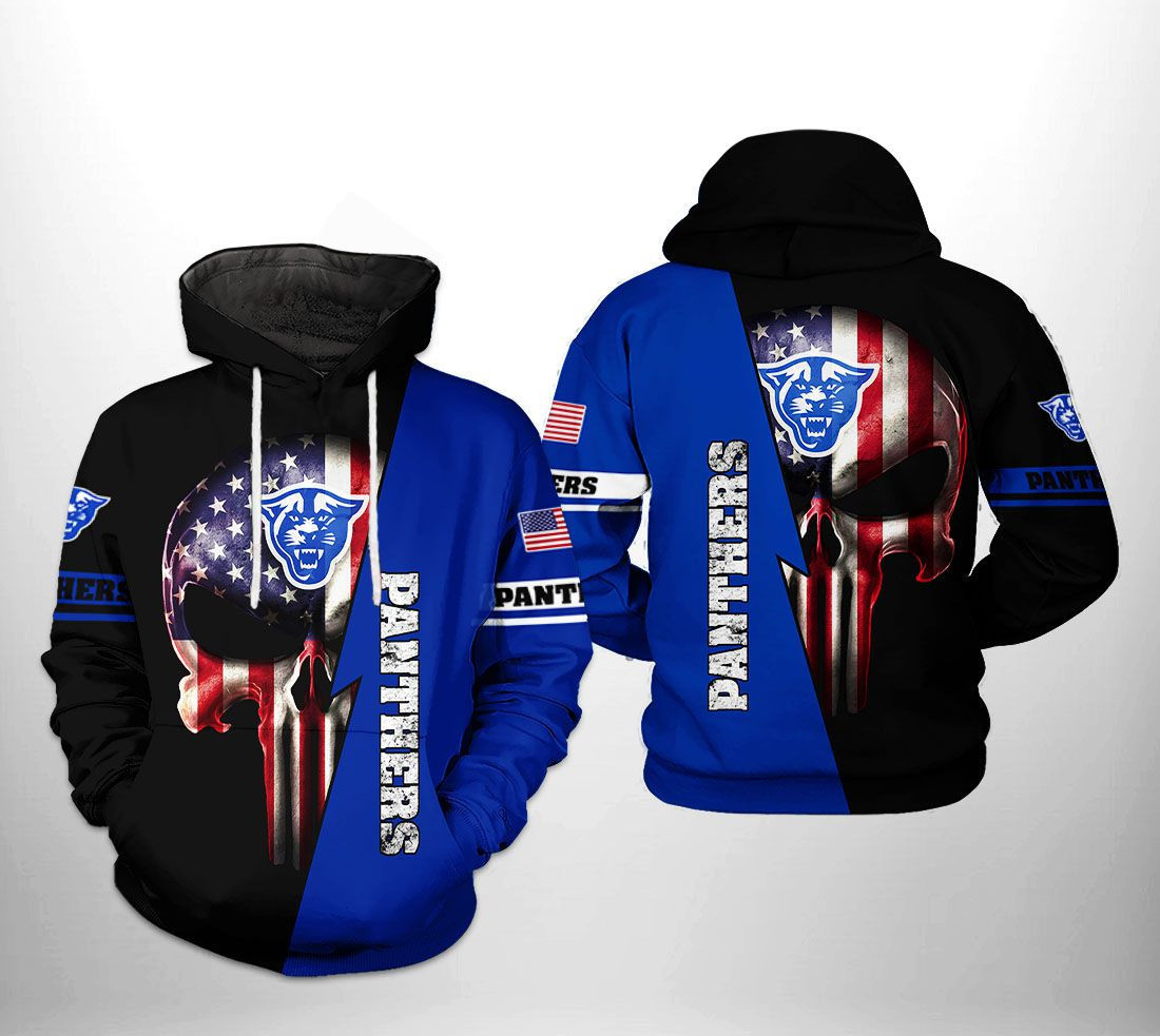 Georgia State Panthers NCAA US Flag Skull Hoodie  Zip Hoodie