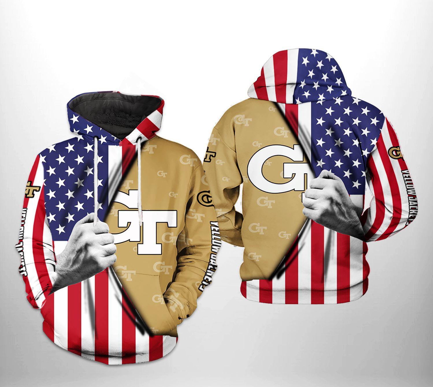 Georgia Tech Yellow Jackets NCAA US FLag Hoodie  Zip Hoodie Version 2360