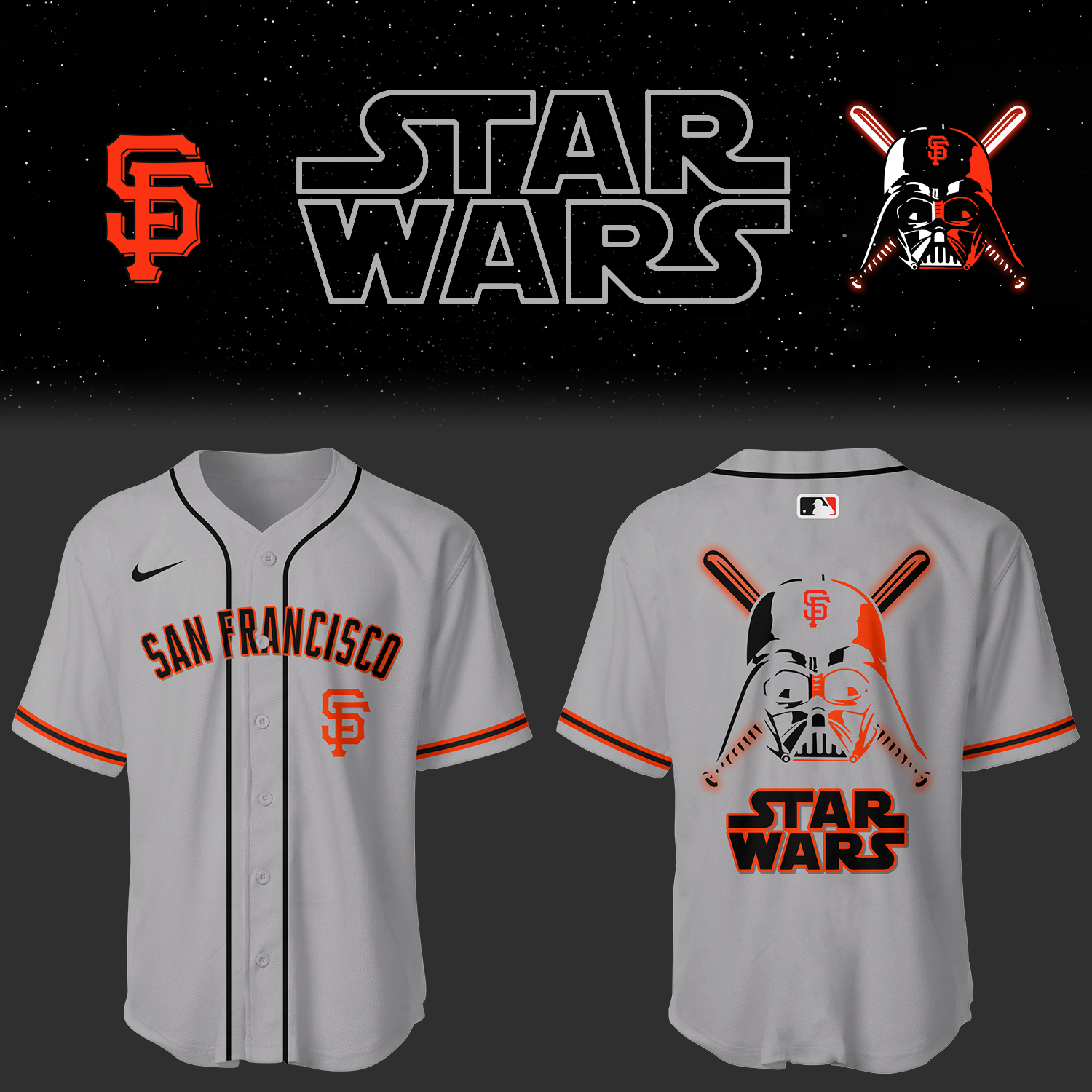 Giants Baseball 2025 Giants X Stars Wars Grey Jersey Baseball Fatherâ€™s Day Gifts