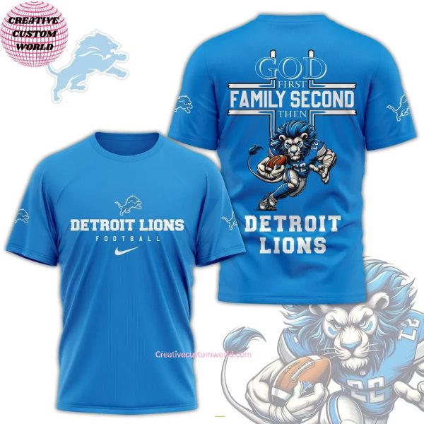 God First Family Second Then Detroit Lions 3D T-Shirt â€“ Blue