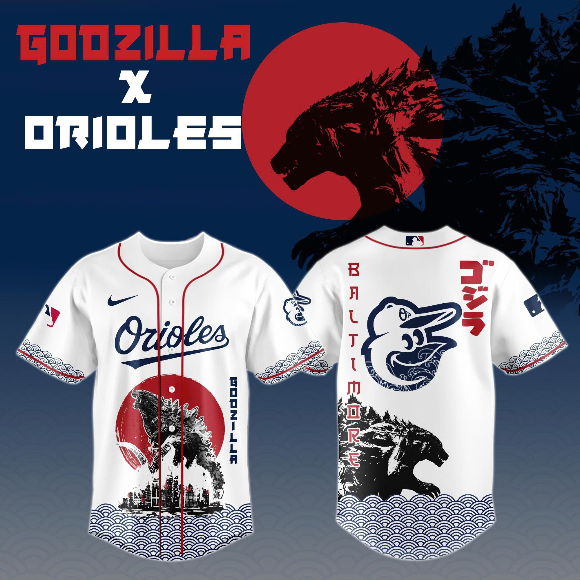 Godzilla x Baltimore Orioles Japan Jersey Cool Baseball Gifts