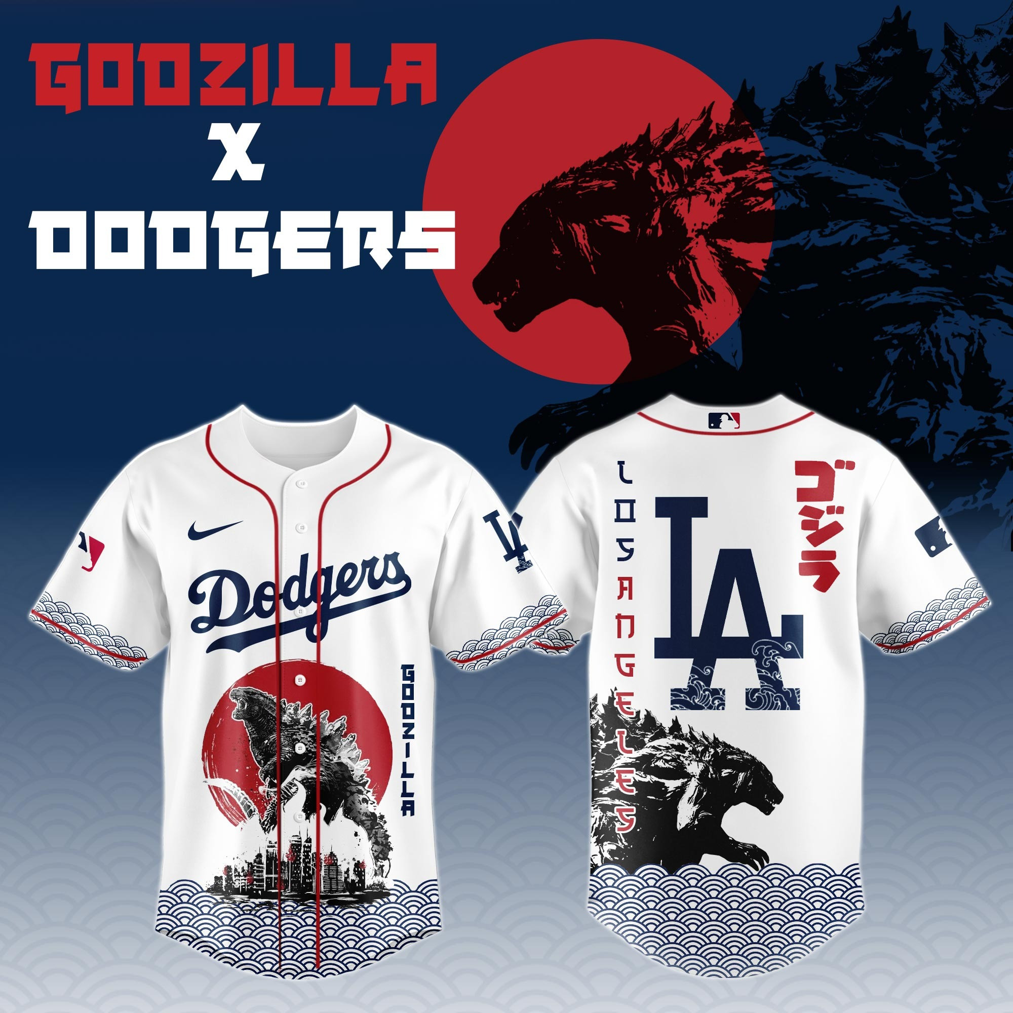 Godzilla x Los Angeles Dodgers Japan Jersey Baseball Enthusiast Gifts