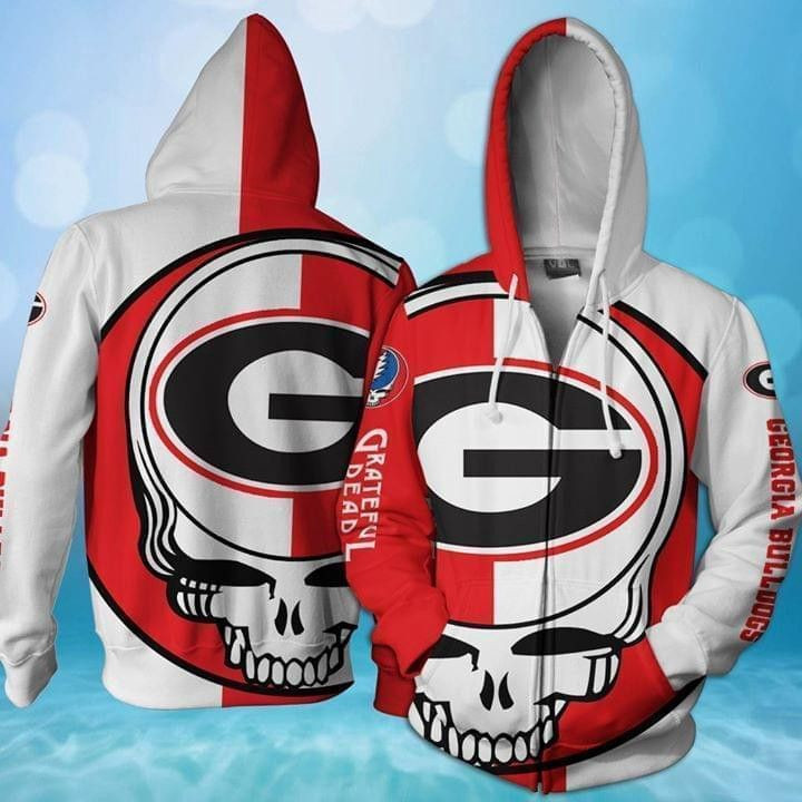 Grateful Dead Georgia Bulldogs Bolt Skull Hoodie  Zip Hoodie