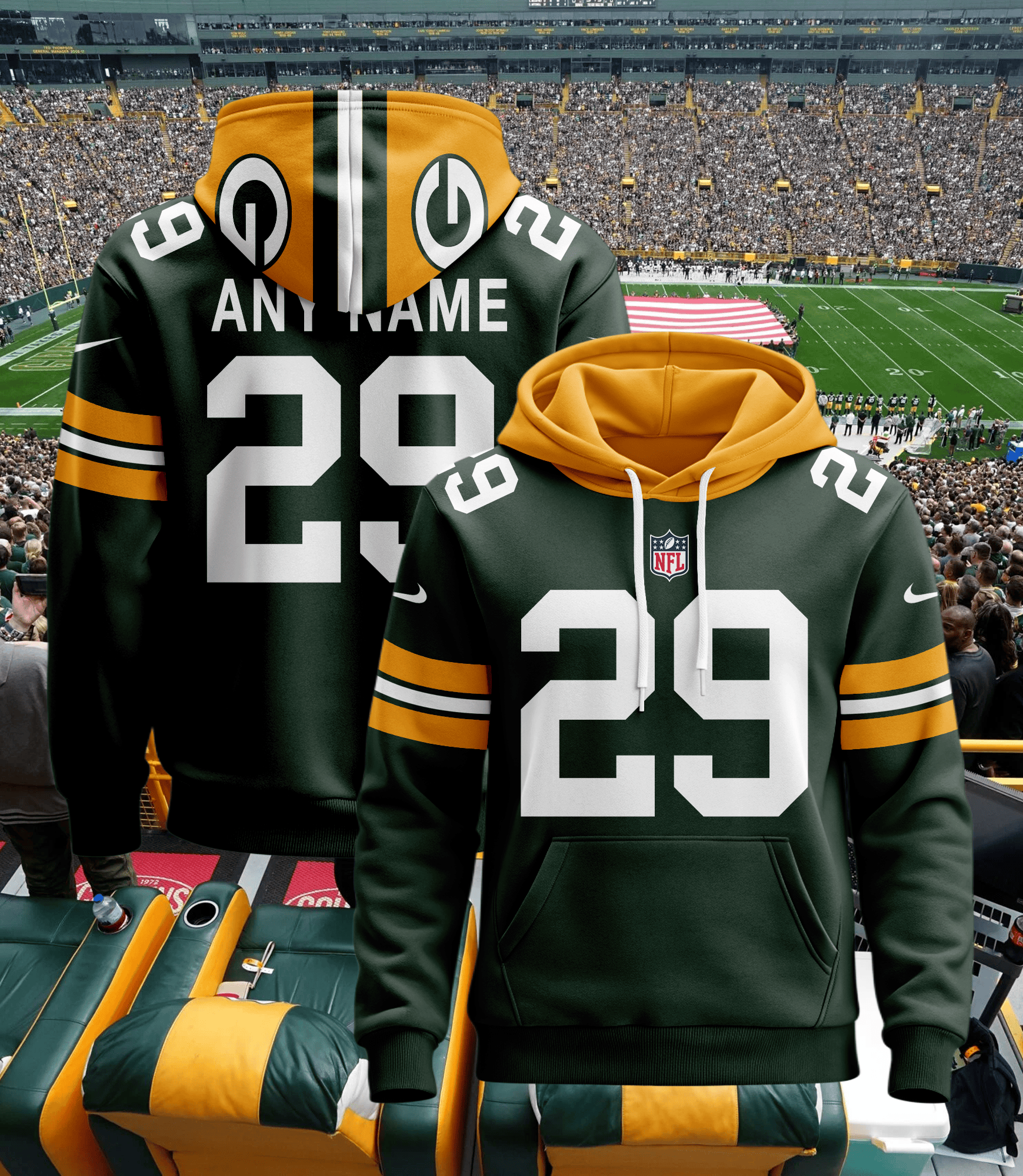 Green Bay Packers Custom Name And Number 3D Hoodie Style 175 Gift For Sport Music Fans