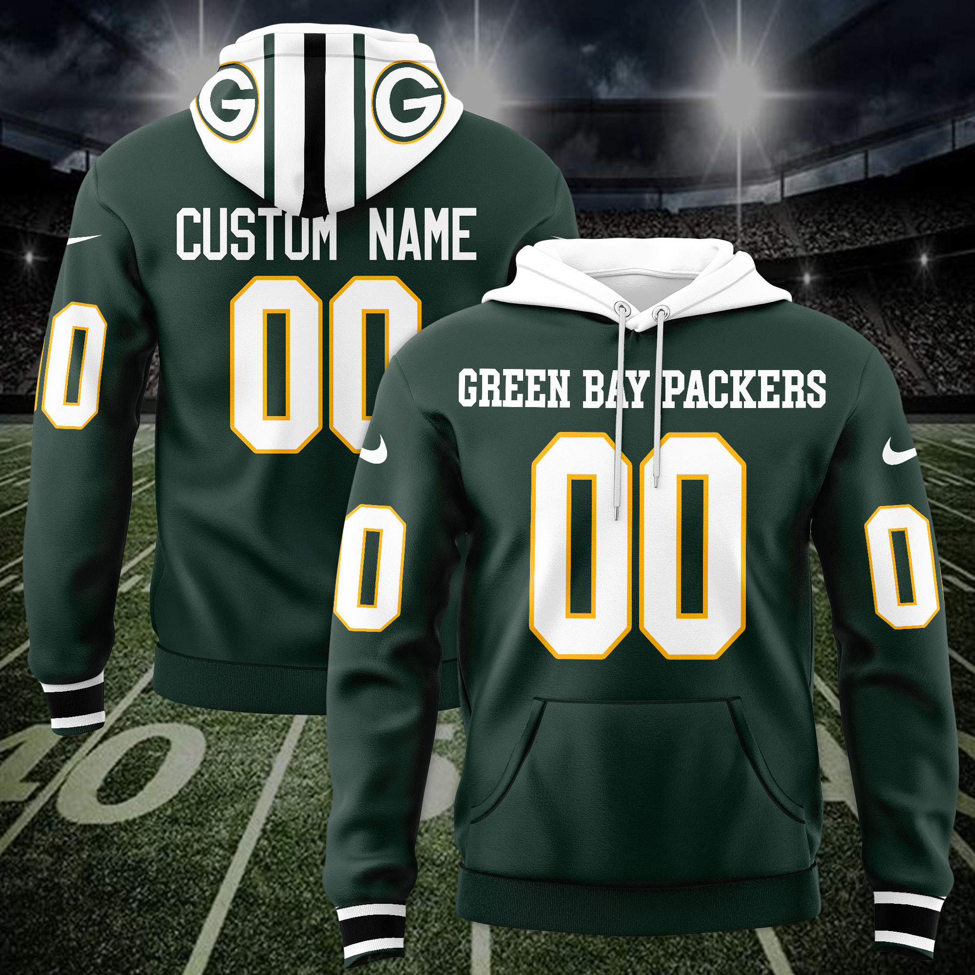 Green Bay Packers Custom Name And Number 3D Hoodie Version 160