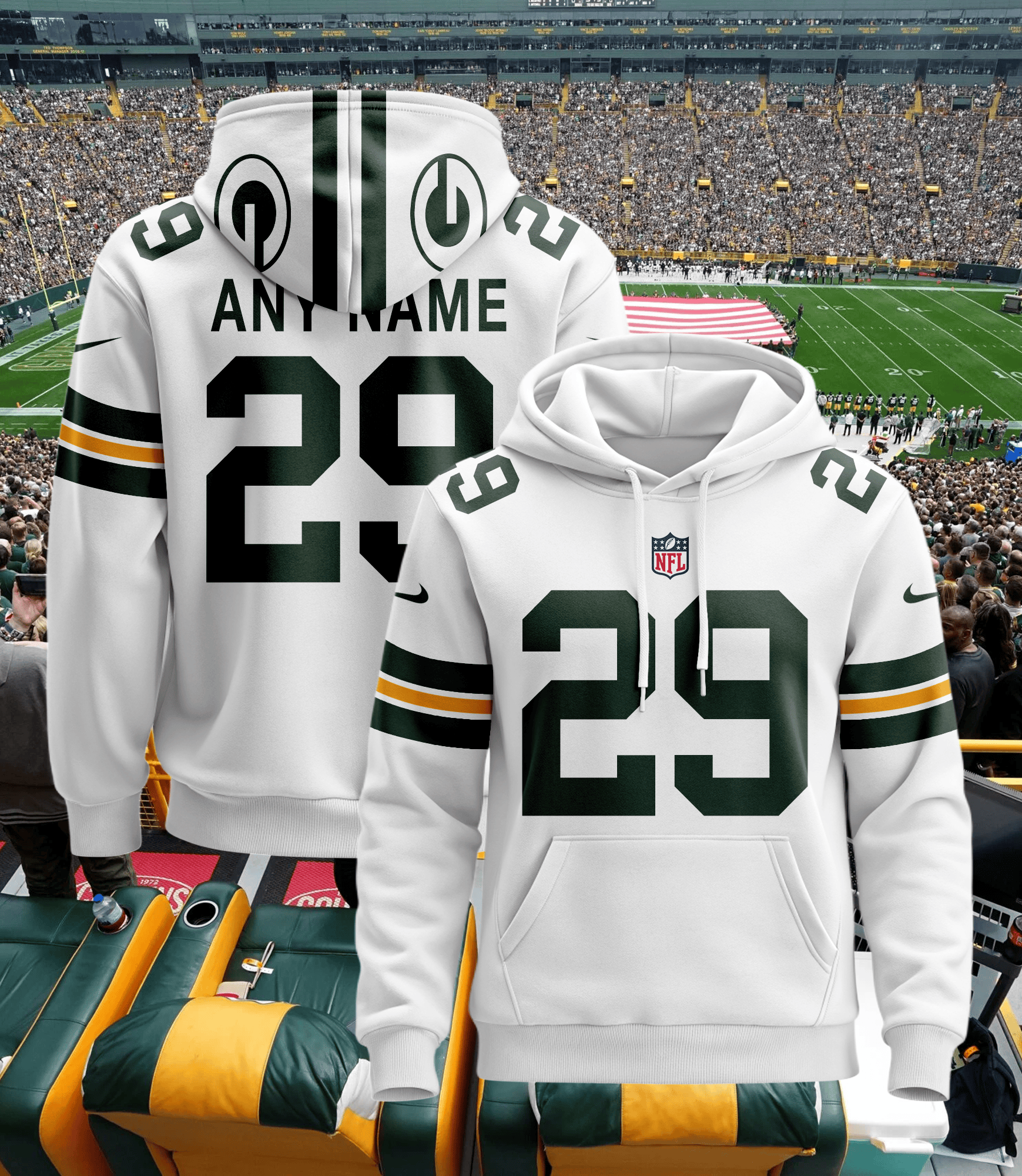 Green Bay Packers Custom Name And Number 3D Hoodie Version 176