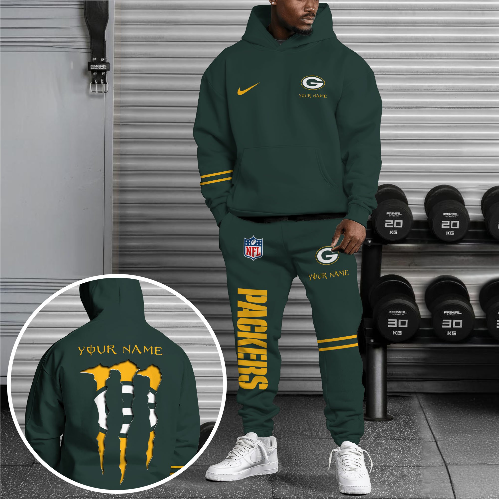 Green Bay Packers Hoodie Sweatpants Set Custom Your name, Sport Hoodie Sweatpants Set Gift For Sport Music Fans