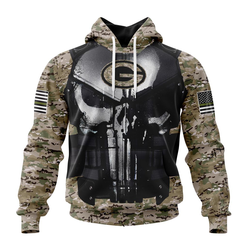 Green Bay Packers Punisher Camo NFL Football Team Hoodie