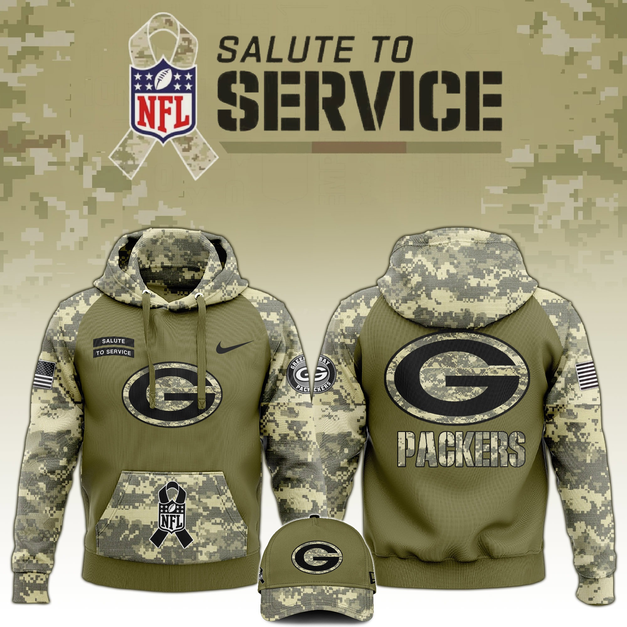 Green Bay Packers Salute to Service Club Camo Hoodie Gift For Packers Fans