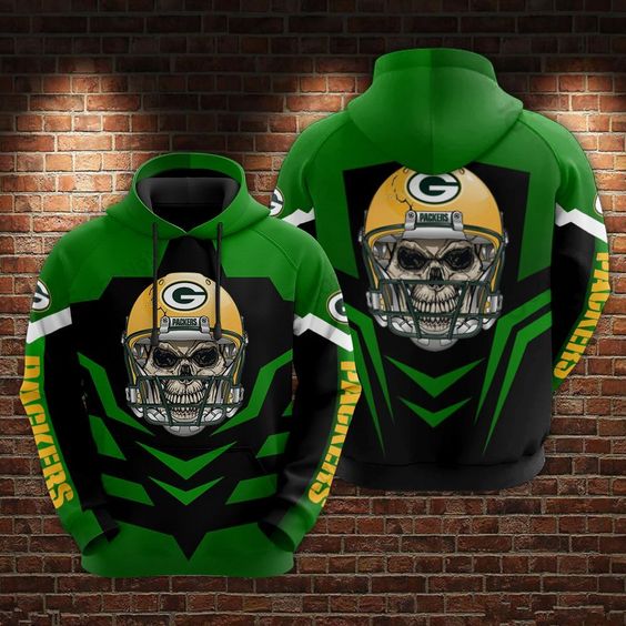 Green Bay Packers Skull Head Player NFL Football Team Hoodie