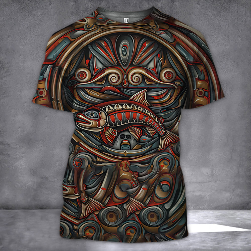 Haida Salmon Art Shirt Native American Symbolic T-Shirt Gifts For Boyfriend