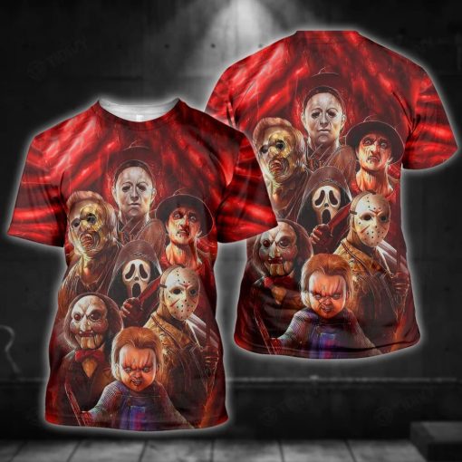 HALLOWEEN HORROR MICHAEL MYERS LEATHERFACE FREDDY KRUEGER JASON CHUCKY HORROR MOVIE HALLOWEEN 2022 3D ALL OVER PRINTED SHIRT