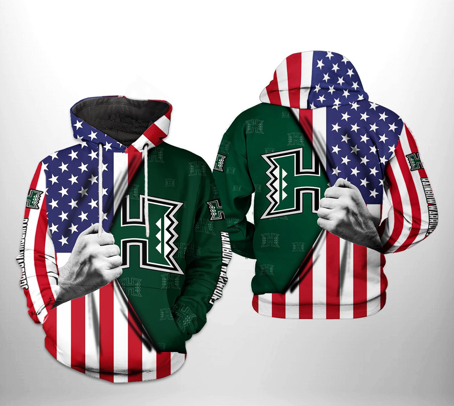 Hawaii Rainbow Warriors NCAA US FLag Hoodie  Zip Hoodie Version 1084