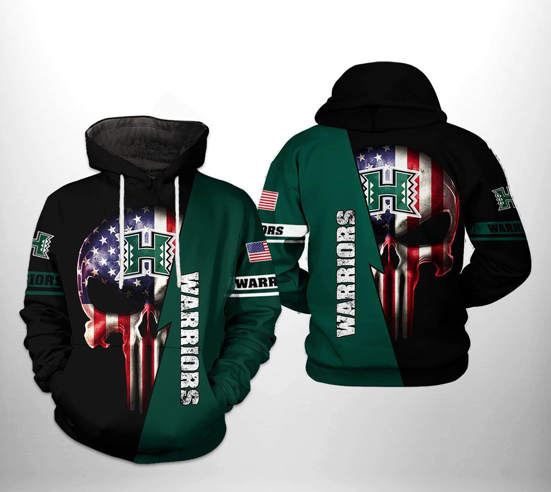 Hawaii Rainbow Warriors NCAA US Flag Skull Hoodie  Zip Hoodie