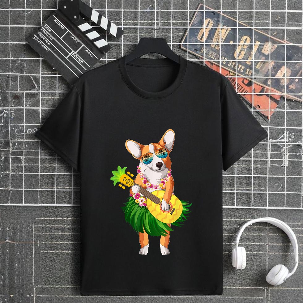 Hawaiian Corgi Dog & Pineapple Ukulele Summer Vacation T-Shirt