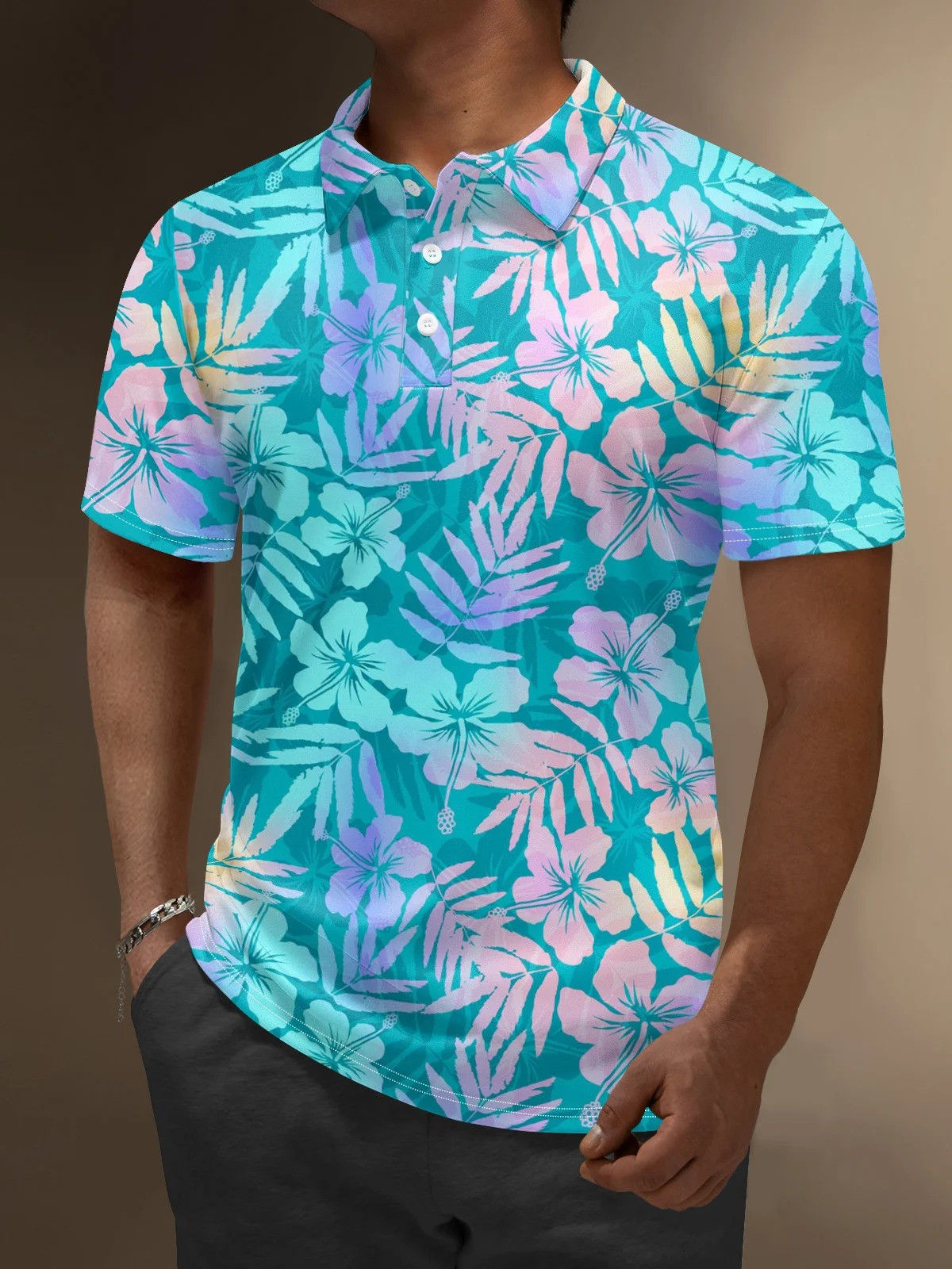 Hawaiian Flowers Coconut Tree Gradient Color Golf Polo